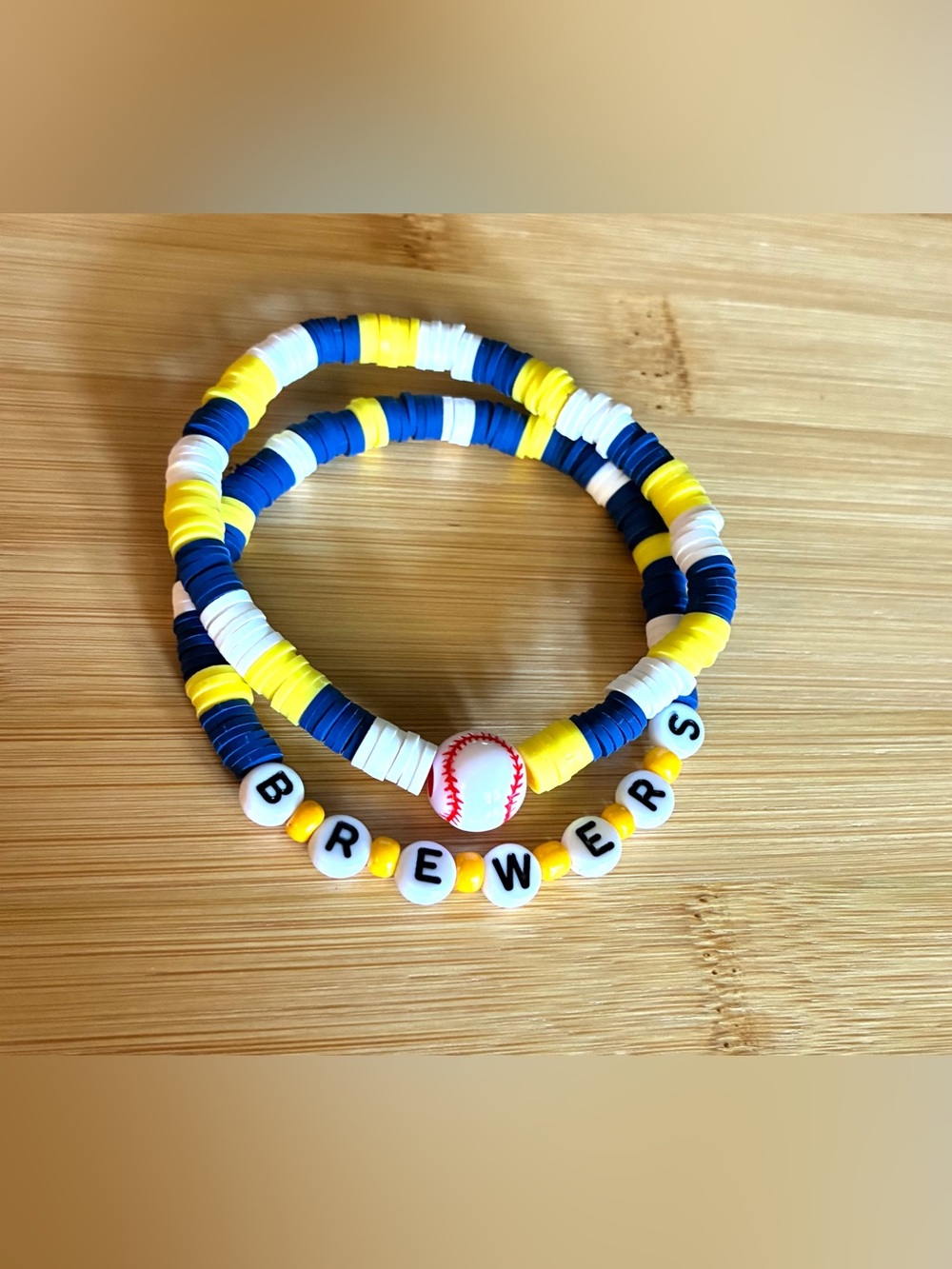 Brewers Team Beaded Wrap Bracelet - Yellow, Navy & White